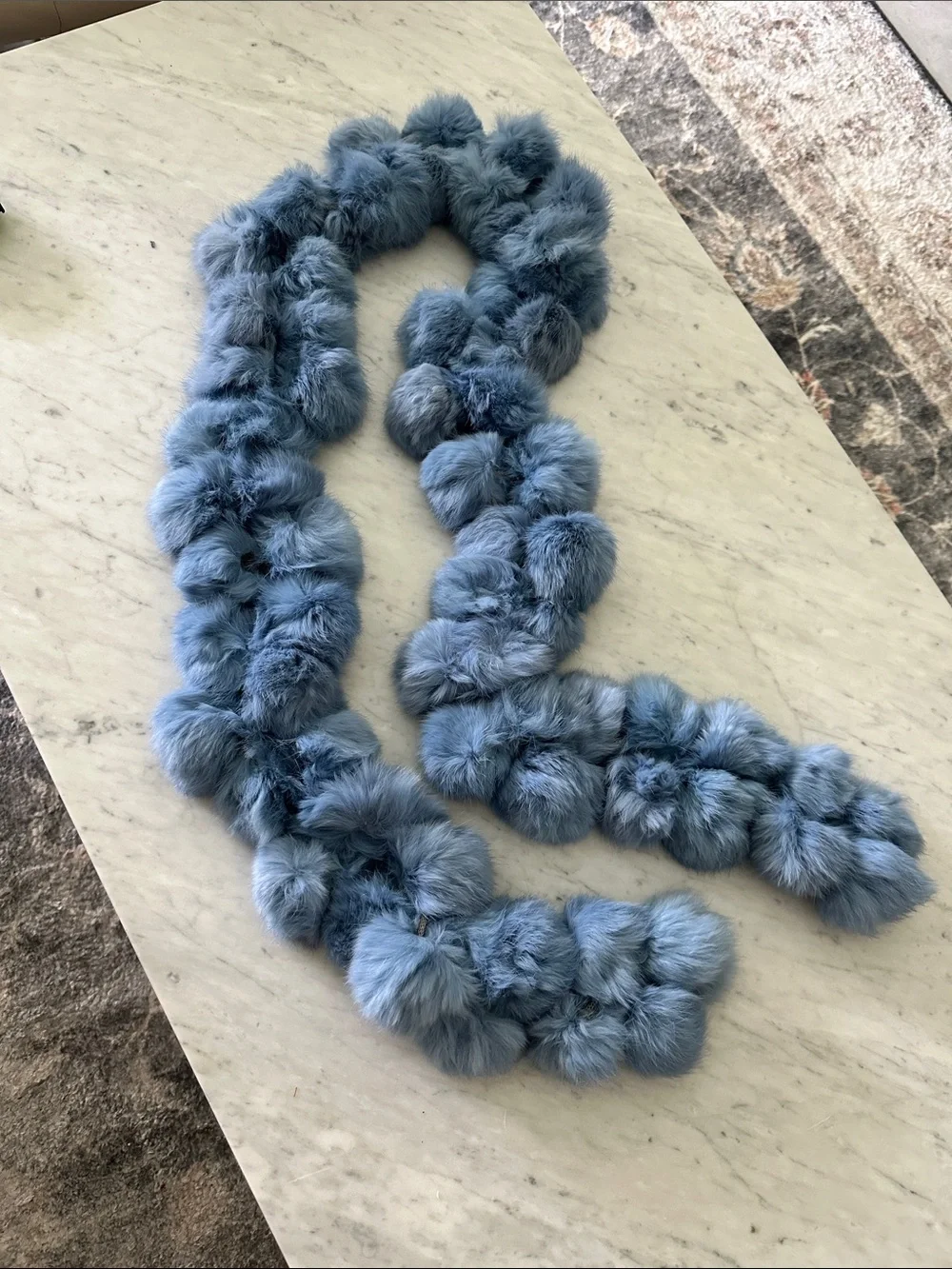 Cejon Blue Rabbit Fur Pom Scarf